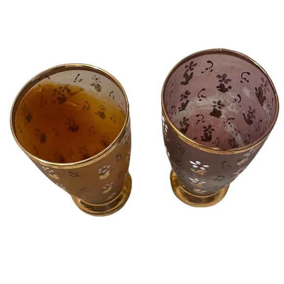 Vintage La Main Do'r Gold Gilt Enamel Hand Painted Pair Drinking Glasses - Picture 4 of 10